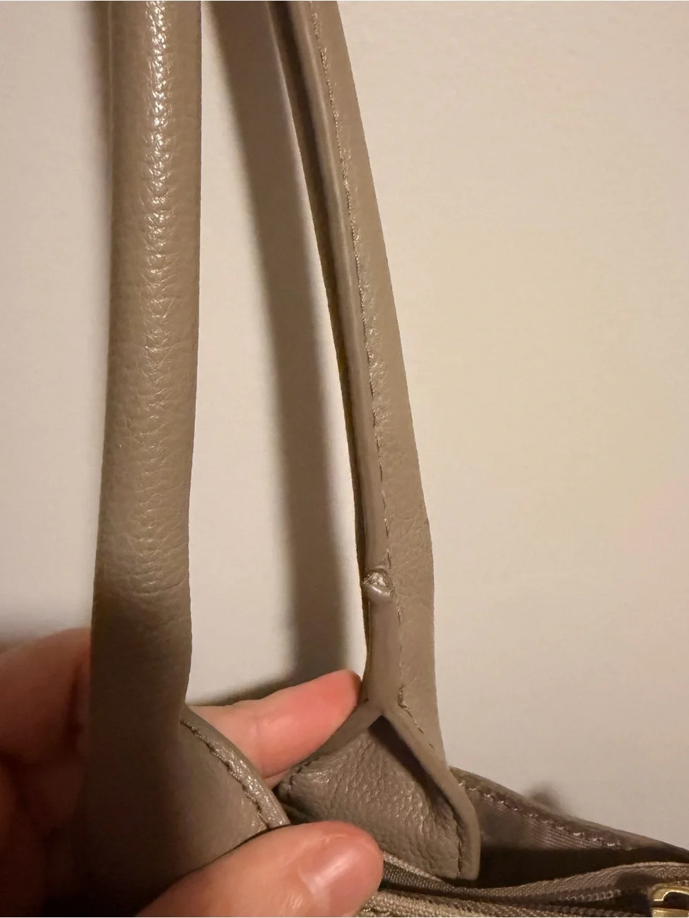 Tory Burch Leather Tote Bag Taupe Pebbled Double T Logo